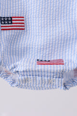 Blue flag embroidery seersucker pocket bubble