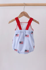 Blue flag embroidery seersucker pocket bubble