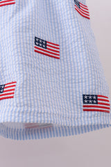 Blue flag embroidery seersucker shorts set