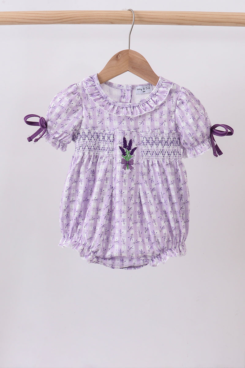 Lavender floral smocked ruffle bubble