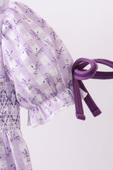 Lavender floral smocked ruffle bubble