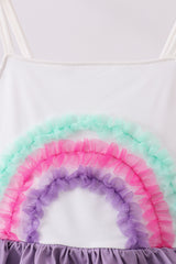 Purple lace rainbow ruffle one-piece swimsuit