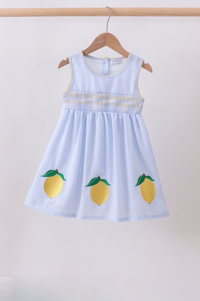blue lemon dress Blue lemon embroidery seersucker dress – Honeydew USA