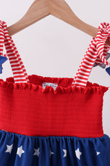 Blue star smocked ruffle dress
