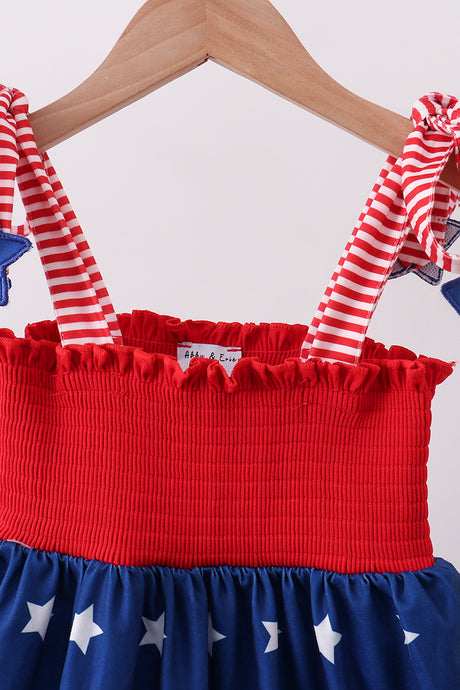 Blue star smocked ruffle dress