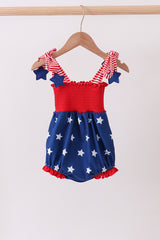 Blue star smocked ruffle bubble