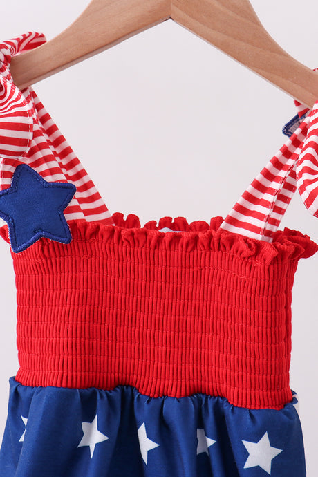 Blue star smocked ruffle bubble