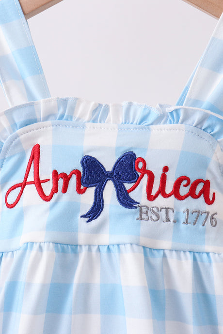 Blue America embroidery gingham bubble