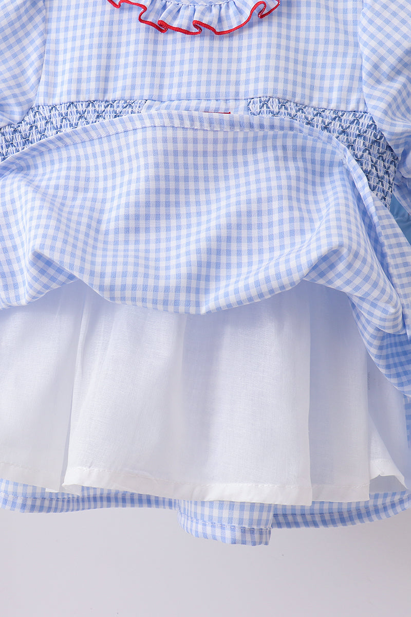 Blue flag smocked ruffle bloomer set