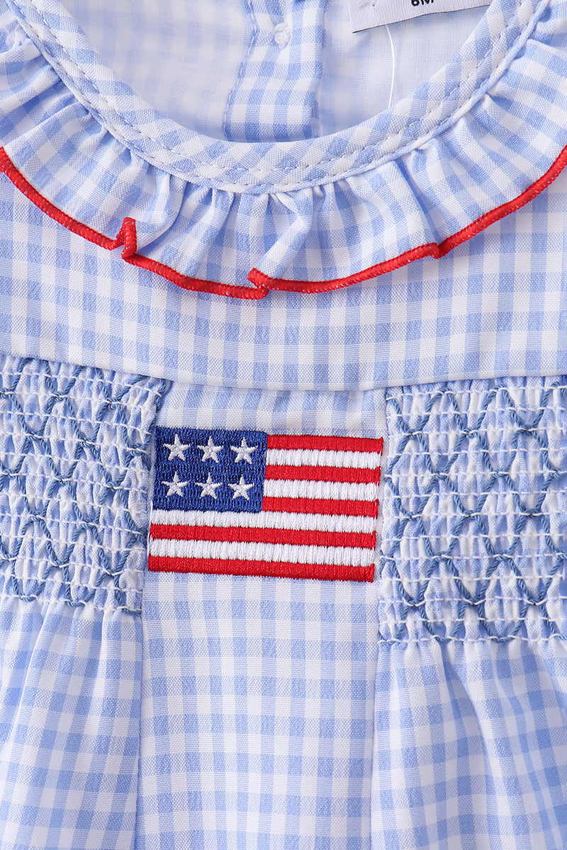 Blue flag smocked ruffle bloomer set