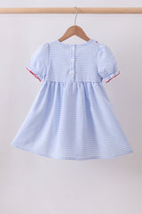 Blue flag smocked ruffle dress