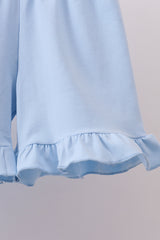 Blue flag smocked ruffle shorts set
