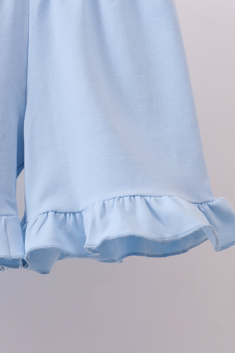 Blue flag smocked ruffle shorts set