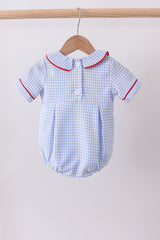Blue flag smocked peter pan collar gingham bubble