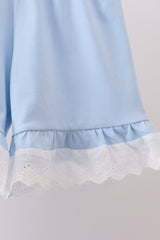 Blue floral lace smocked shorts set