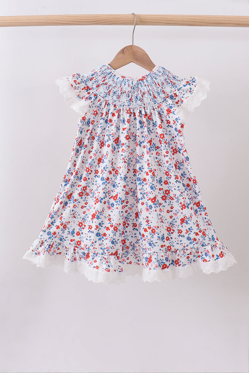 chinese dress ladies Blue floral lace smocked dress – Honeydew USA