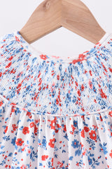Blue floral lace smocked dress