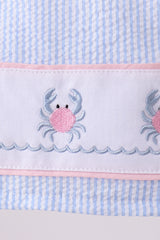Blue stripe seersucker crab embroidery 2pc ruffle swimsuit