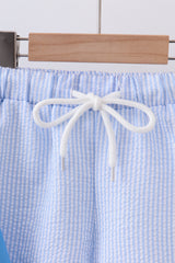 Blue crab embroidery stripe shorts swimsuit