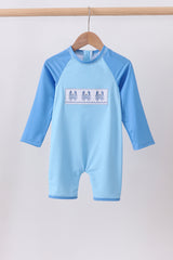 Blue crab embroidery one-piece swimsuit