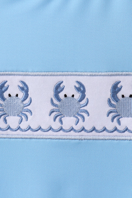 Blue crab embroidery one-piece swimsuit