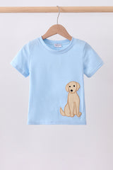 Blue puppy applique top