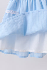 Blue flag smocked jacquard ruffle dress