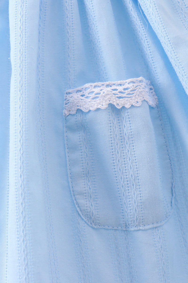 Blue flag smocked jacquard ruffle dress
