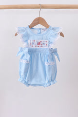 Blue flag smocked jacquard ruffle bubble