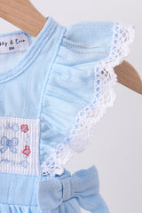 Blue flag smocked jacquard ruffle bubble