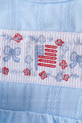 Blue flag smocked jacquard ruffle bubble