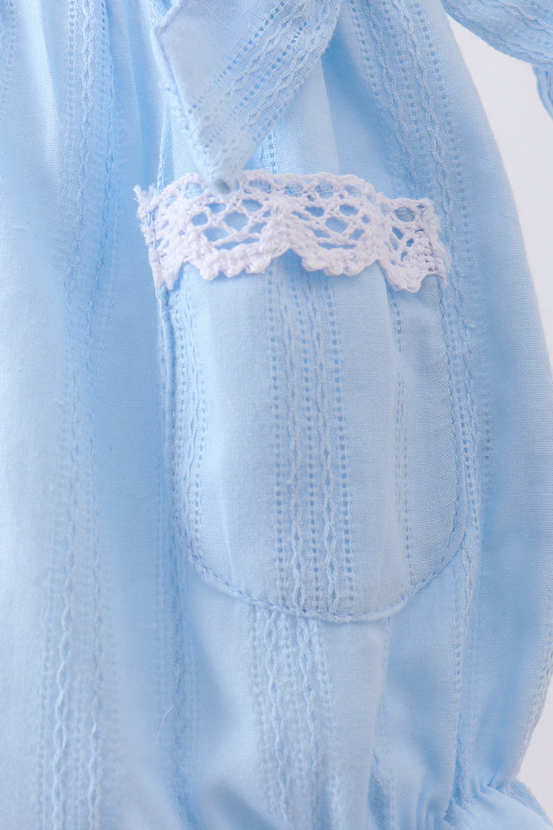 Blue flag smocked jacquard ruffle bubble
