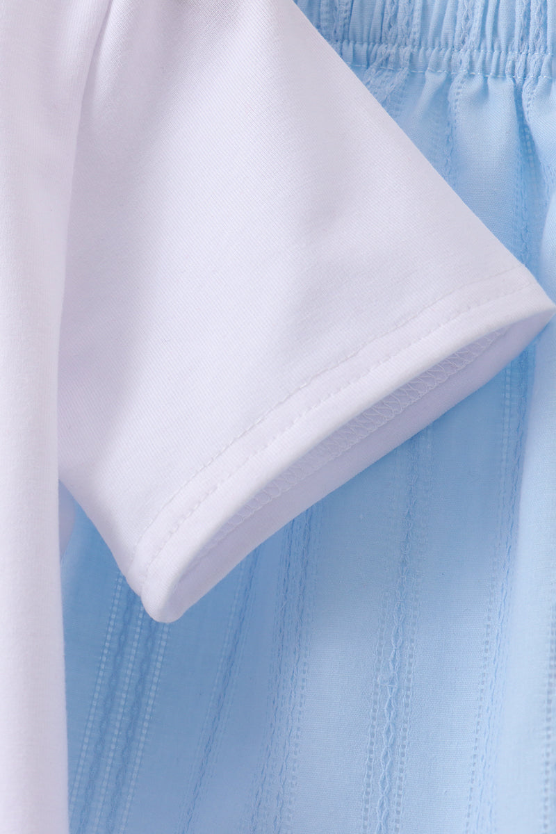 Blue flag smocked jacquard shorts set