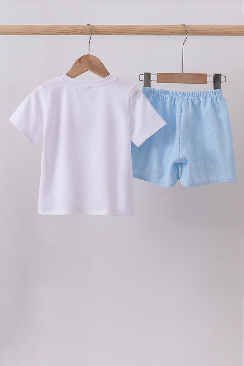Blue flag smocked jacquard shorts set
