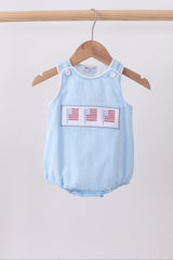 Blue flag smocked jacquard bubble