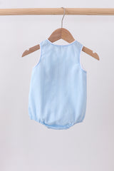 Blue flag smocked jacquard bubble