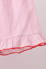 Pink fireworks flag smocked jacquard scalloped ruffle shorts set