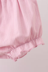 Pink fireworks flag smocked jacquard scalloped ruffle bloomer set