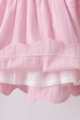 Pink fireworks flag smocked jacquard scalloped ruffle bloomer set