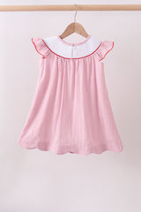 Pink fireworks flag smocked jacquard scalloped ruffle dress