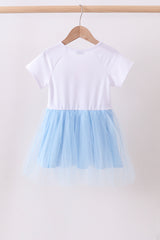 Blue bow star sequin tulle dress