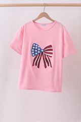 Pink flag bow sequin mom&me top