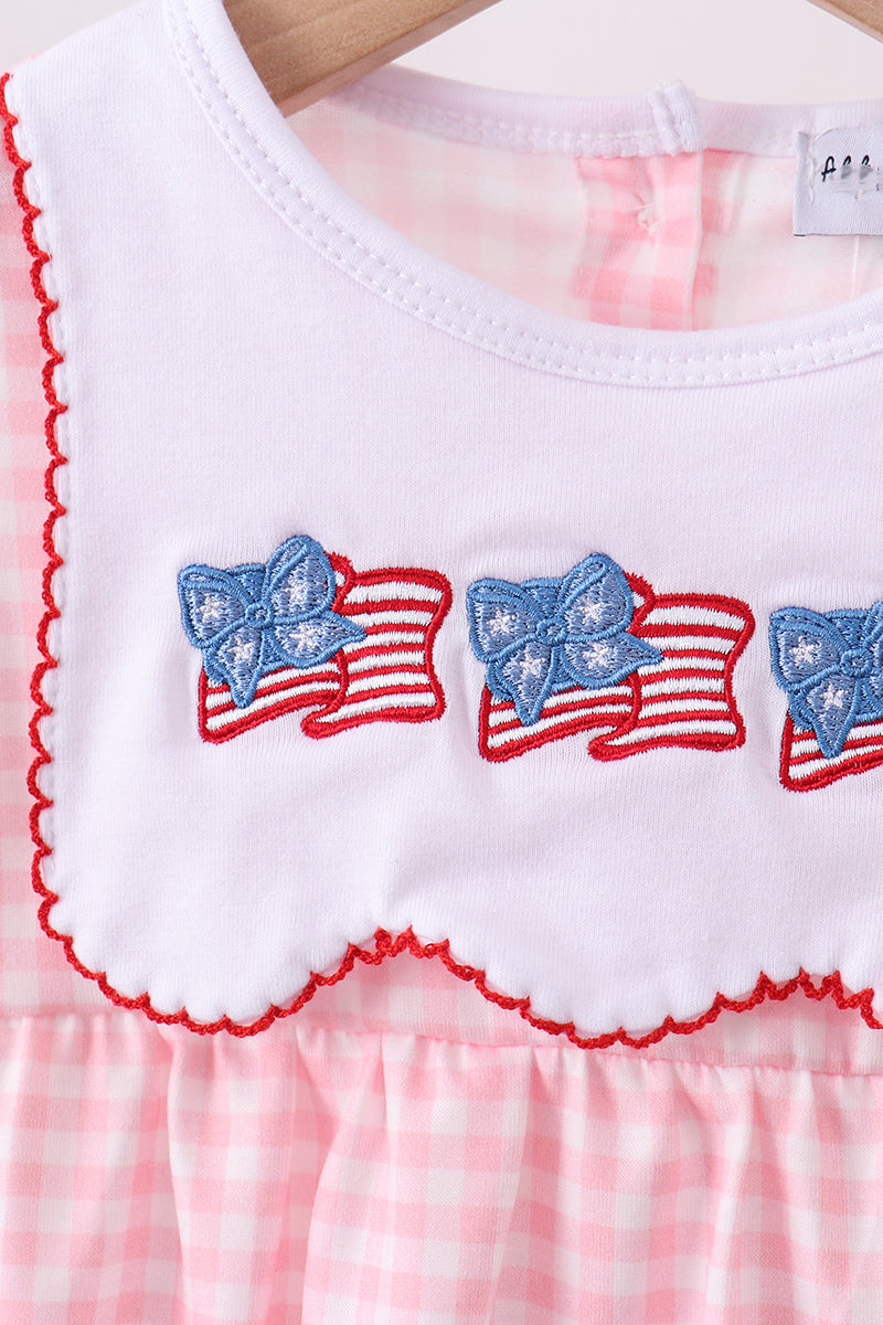 Pink flag embroidery gingham bubble