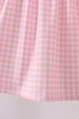 Pink flag embroidery gingham ruffle shorts set