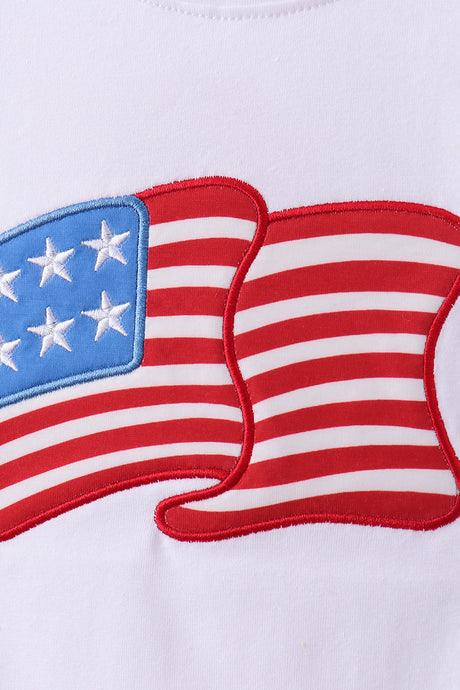 Blue flag embroidery shorts set