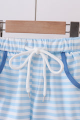 Blue flag embroidery shorts set