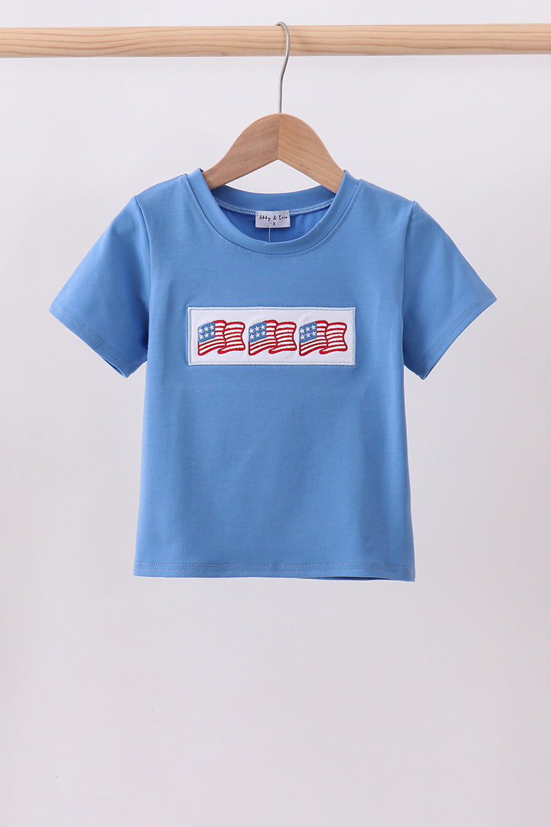Blue flag embroidery top