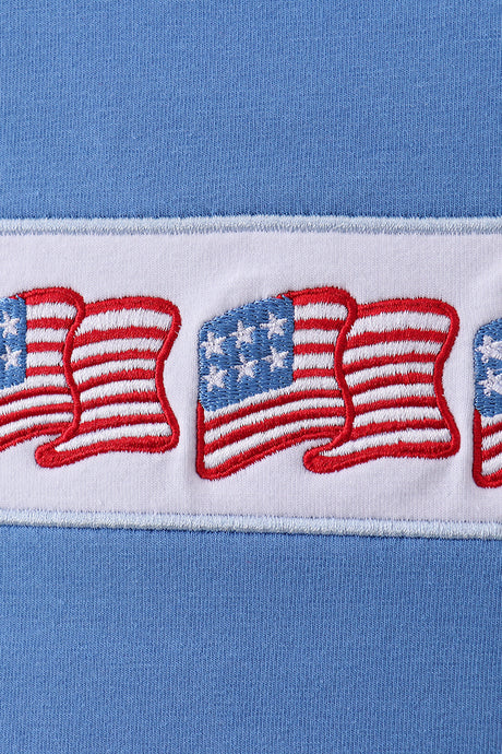 Blue flag embroidery top