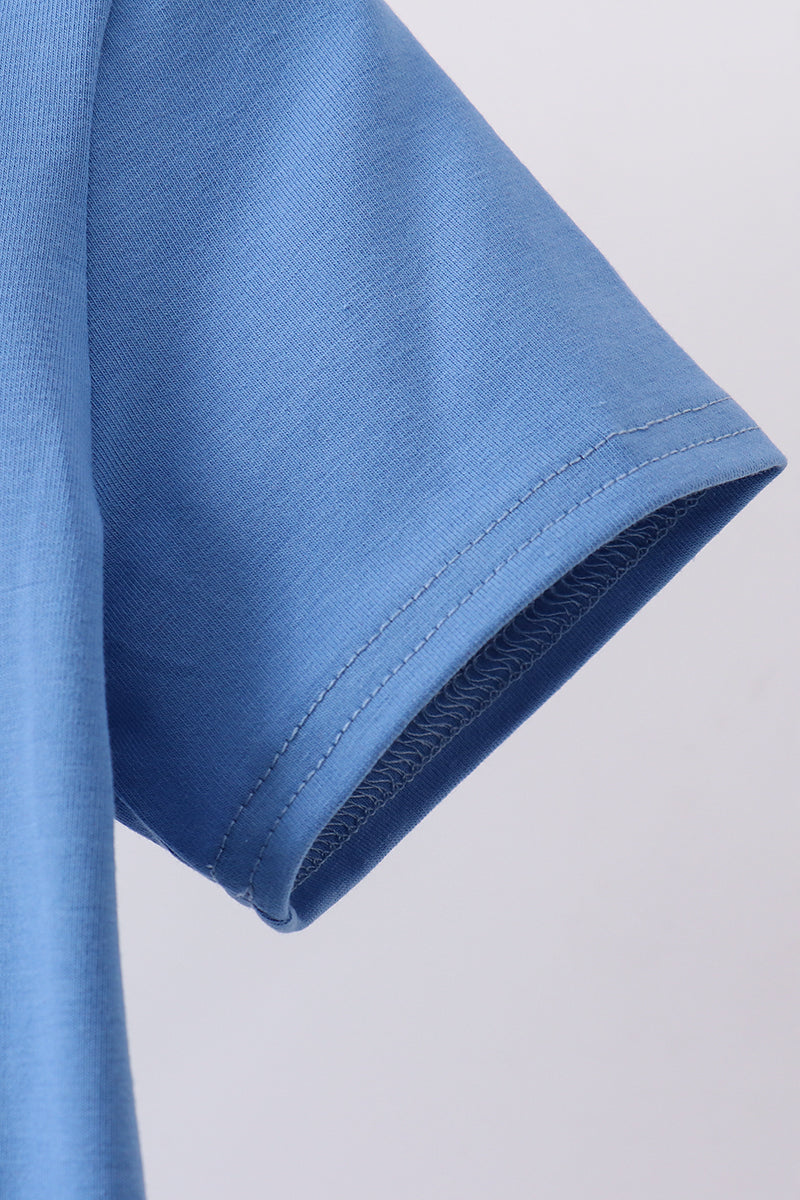 Blue flag embroidery top