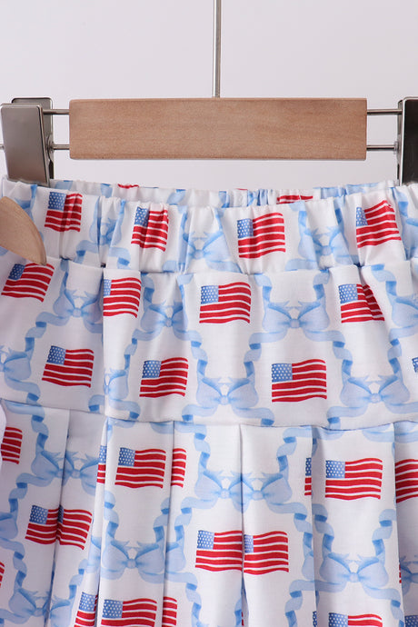 Blue flag embroidery skort set